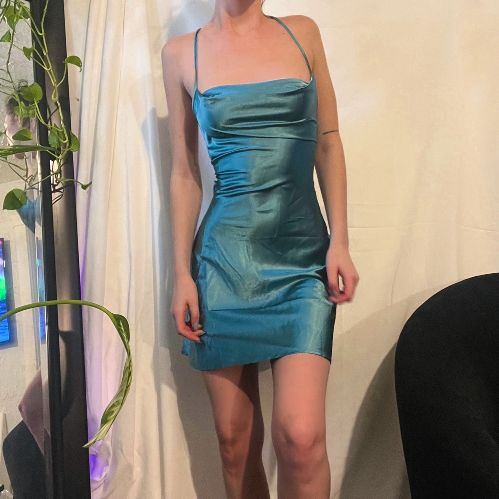 Satin Mini Slip Dress With Strappy Back